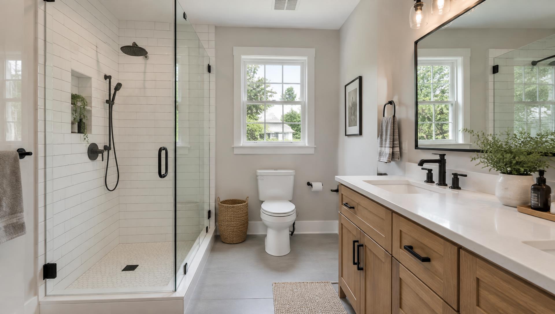Finished ordinary-sized bathroom in natural light